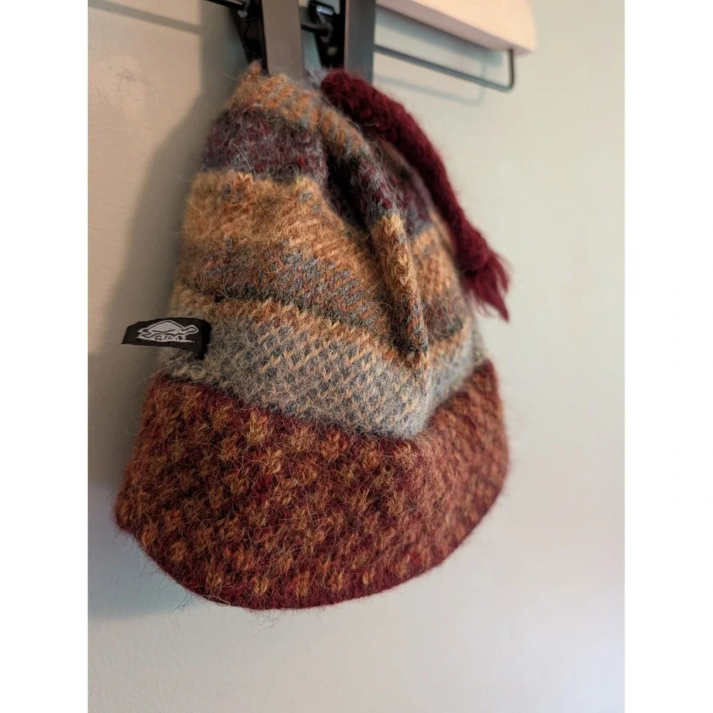 Turtle Fur Kids Alpaca Wool‎ Knit Beanie Hat Striped Burgundy Blue Tassel T1001